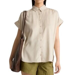 Quince‎ Vintage Wash Tencel Camp Shirt Women's Size M Button Down Casual Career